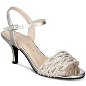 Caparros Open Toe Silver Kitten Heel Sandal